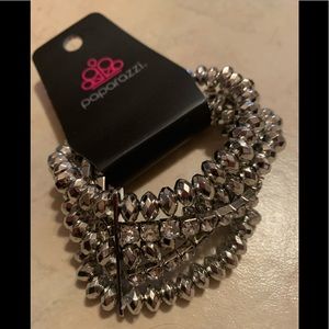 Silver & simulated rhinestone stretchy layered bracelet